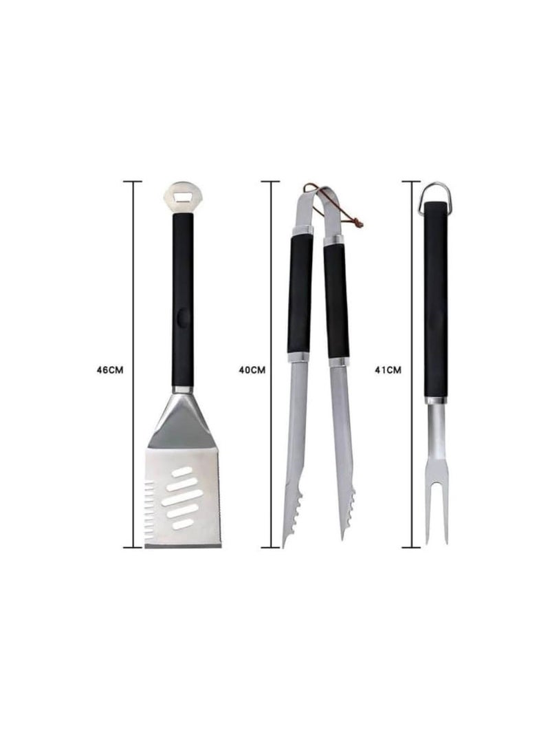 Three-piece BBQ kitchen utensil set: fork, spatula, and multi-purpose tongs. Random color. - Image 2